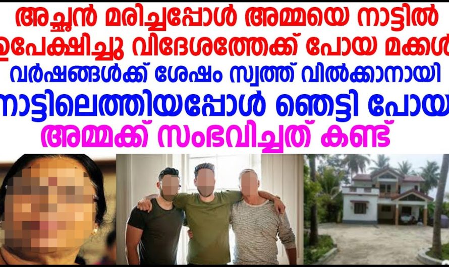 അച്ഛൻ മരിച്ചപ്പോൾ സ്വന്തം അമ്മയെ നാട്ടിൽ ഉപേക്ഷിച്ചു വിദേശത്തേക്ക്പോയ മക്കൾ! പിന്നീട് മക്കൾ നാട്ടിലെത്തിയപ്പോൾ ഞെട്ടിപ്പോയി!