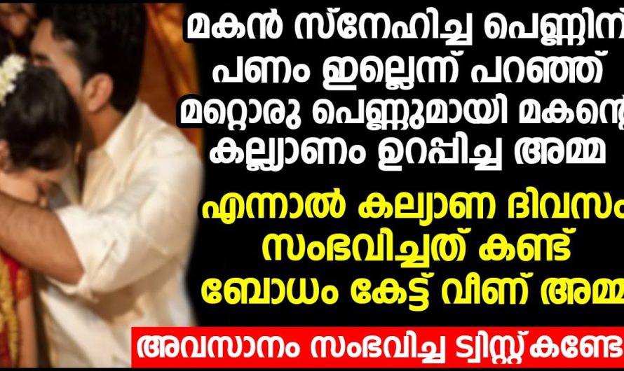 സ്നേഹിച്ച പെണ്ണിന്  പണം ഇല്ലെന്നു പറഞ്ഞ് മറ്റൊരു പെണ്ണുമായി മകന്റെ കല്യാണം ഉറപ്പിച്ച അമ്മയ്ക്ക് സംഭവിച്ചത്