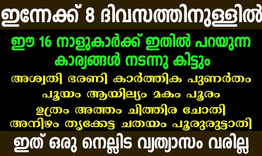 ഇന്നേക്ക് 8 ദിവസത്തിനുള്ളിൽ ഈ 16 നാളുകാർക്ക് ഇതിൽ പറയുന്ന കാര്യങ്ങൾ നടന്നു കിട്ടും,