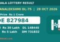 Dhanalekshmi DL-75 Kerala lottery result 28 October 2026