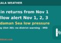Kerala rain alert: yellow alert in districts from November 1, 2026